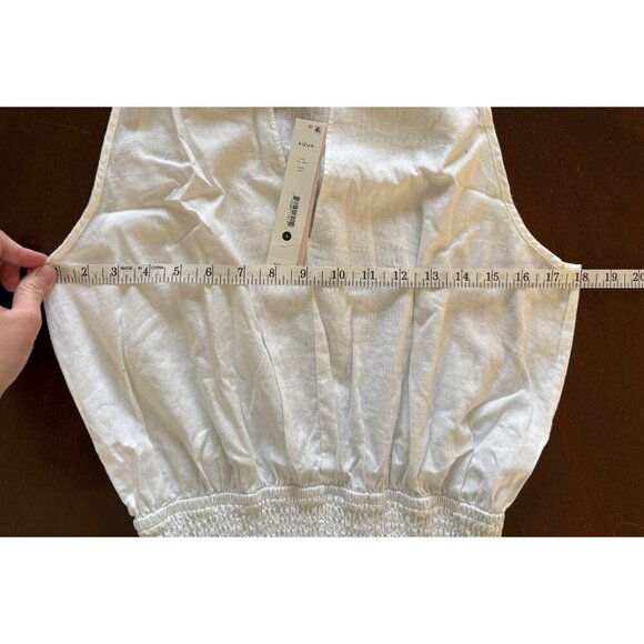 Aqua NWT White Sleeveless Smocked Waist Linen Blend Mini Dress Size Small - Picture 8 of 9